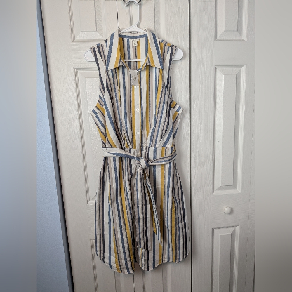Striped Sleeveless Belted Dress